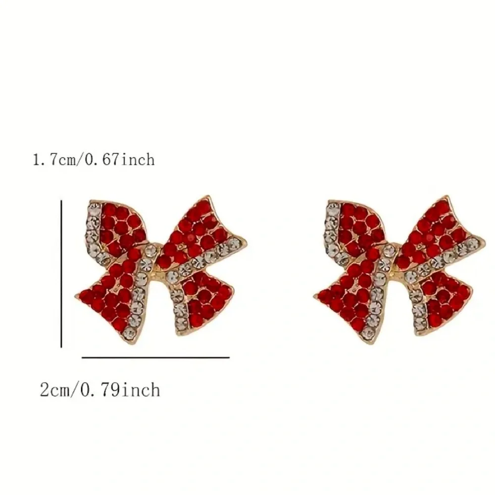 Red Garnet Bow Stud Earrings Simulated Gemstone 14K Gold Plated NWT